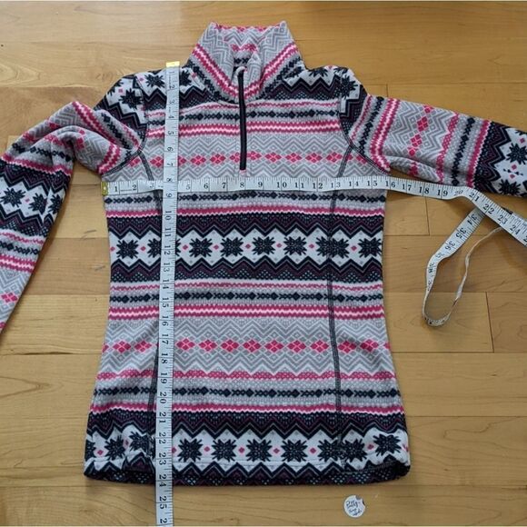 FLEECE Nordic Print Quarter Zip Pull Sweatshirt XS C5 - Picture 6 of 6